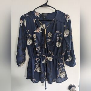 Streetwear Society Floral Navy Blouse with zipper